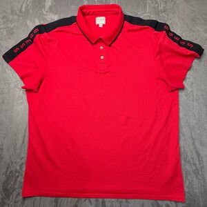 GUESS Men Polo 2XL Red Black Essentials Short Sleeve Paul Pique Tape Slim Fit